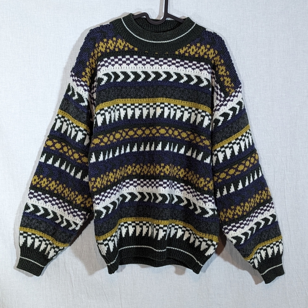 Vintage Mohair Sweater - Y2K Oversized Geometric Pattern Jumper 💚💜💛